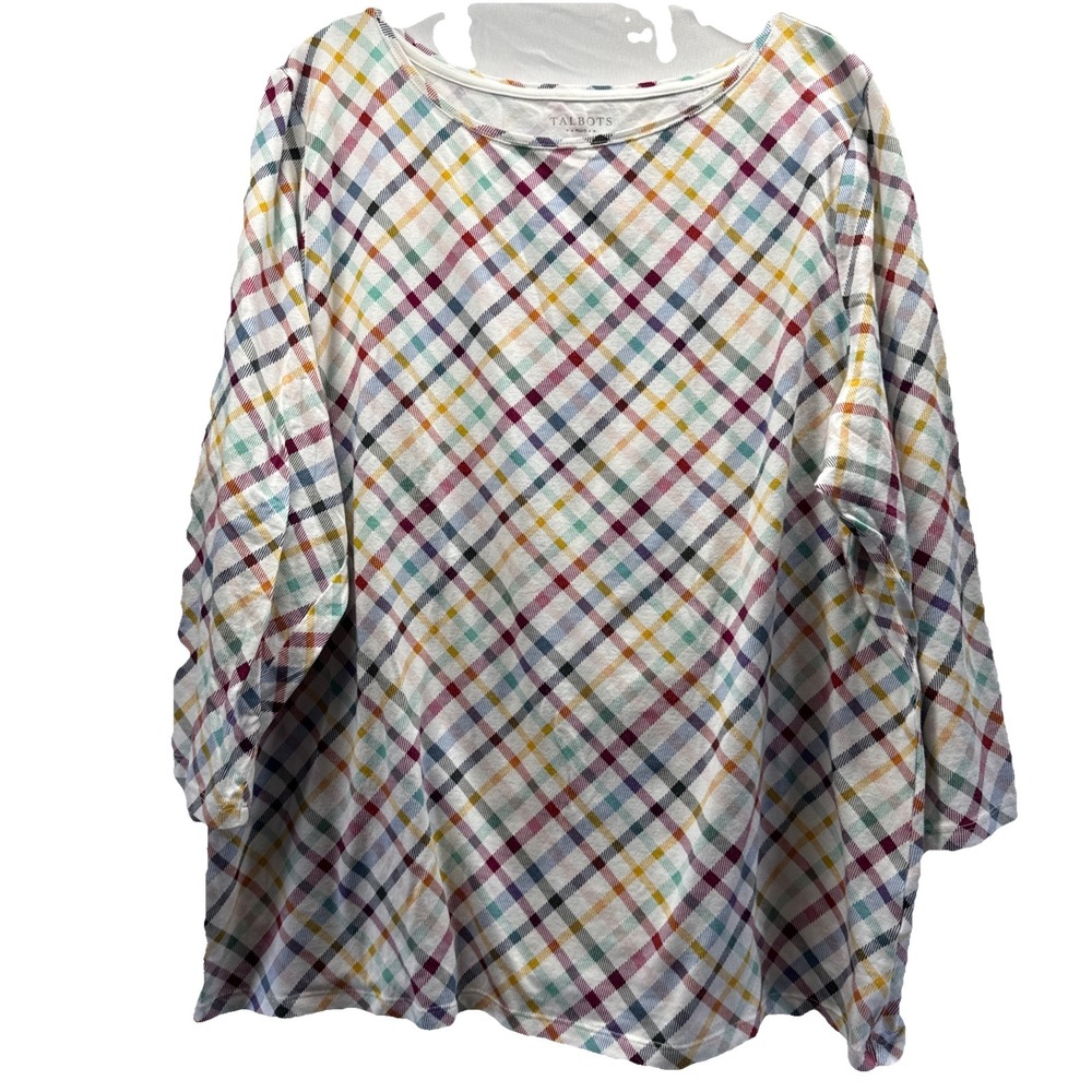 Talbots Women's Top Size 2X Colorful Pullover Rainbow 3/4 Sleeves Cotton Spandex
